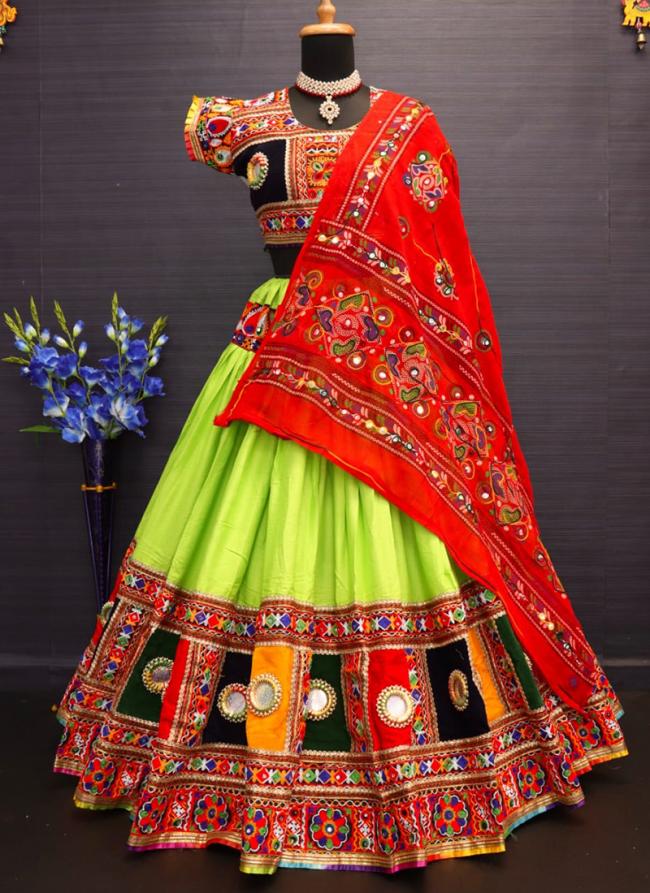 Pure Heavy Rayon Cotton Red Traditional Wear Embroidery Work Readymade Lehenga Choli